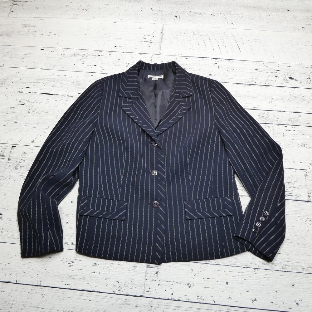 Pendleton Blazer Womens 14 Navy Pinstripe Lined Single Breasted Career Office